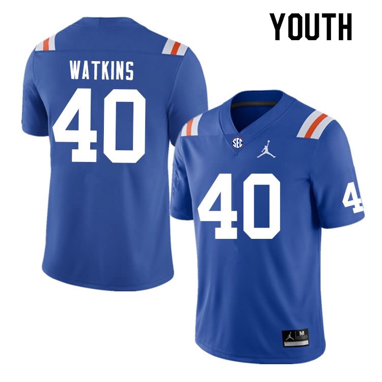 NCAA Florida Gators Jacob Watkins Youth #40 Nike Blue Throwback Stitched Authentic College Football Jersey IHP4664CJ